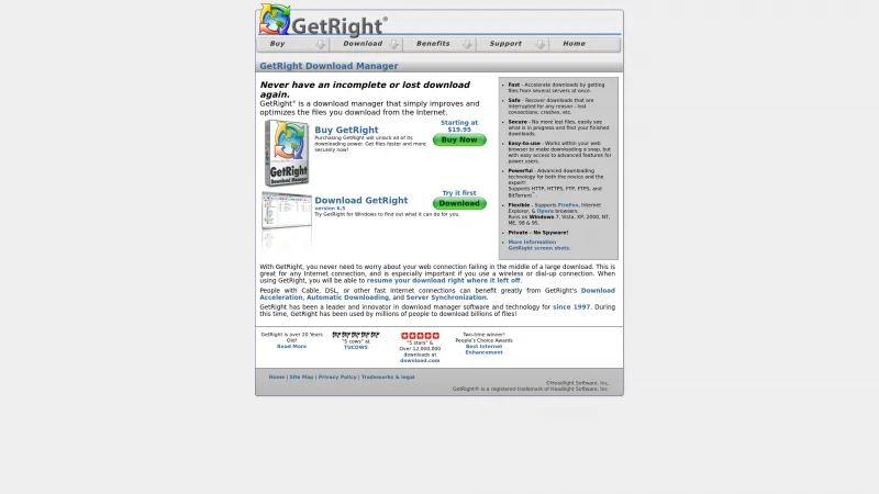 Homepage of Getright