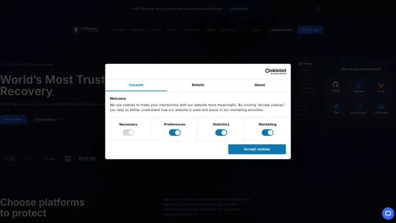 Homepage of GitProtect