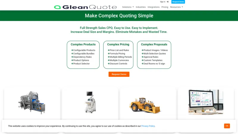 Homepage of GleanQuote