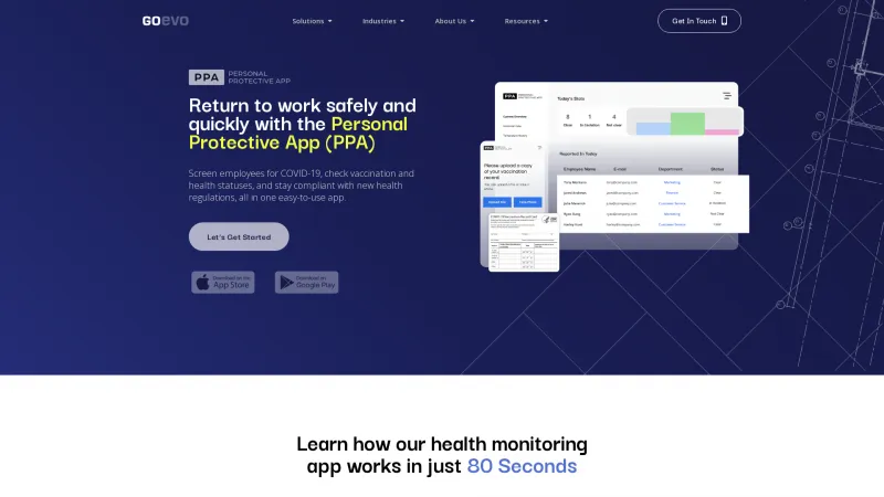 Homepage of Go Evo Personal Protective App (PPA)