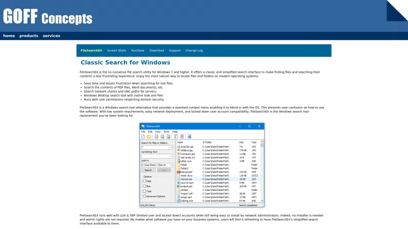 Homepage of FileSearchEX