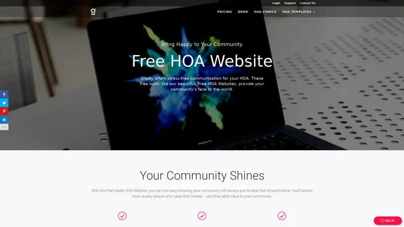 Homepage of Gladly Free HOA Websites