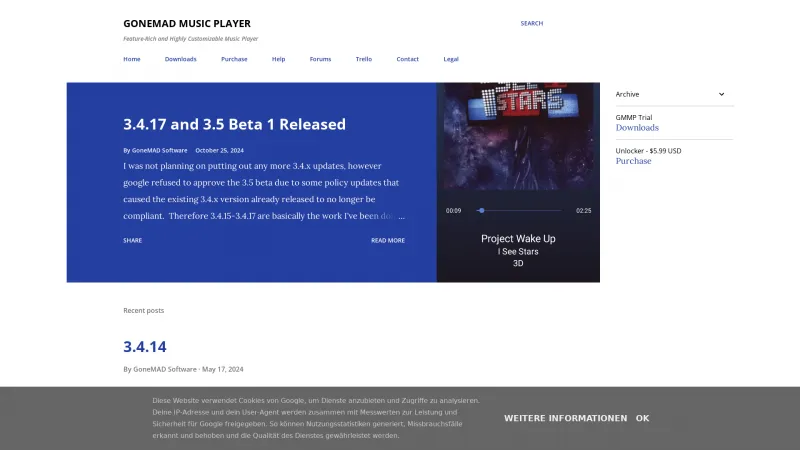 Homepage of GoneMAD Music Player