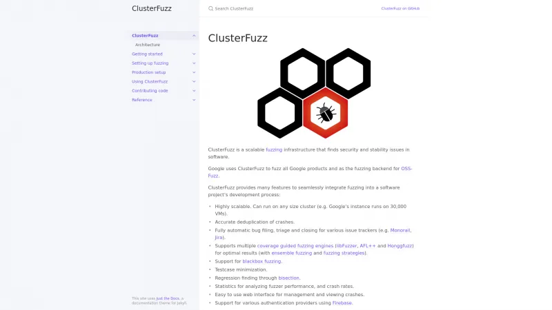 Homepage of ClusterFuzz