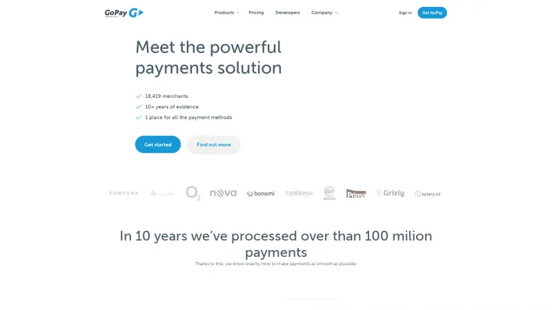 Homepage of GoPay