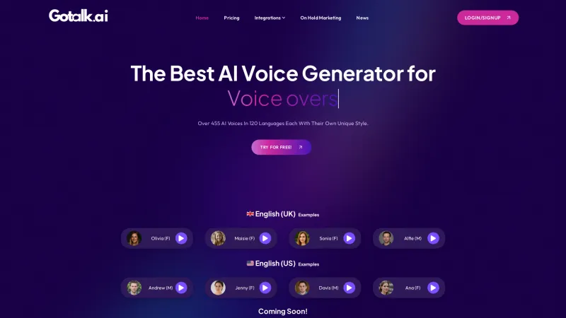 Homepage of Gotalk.ai