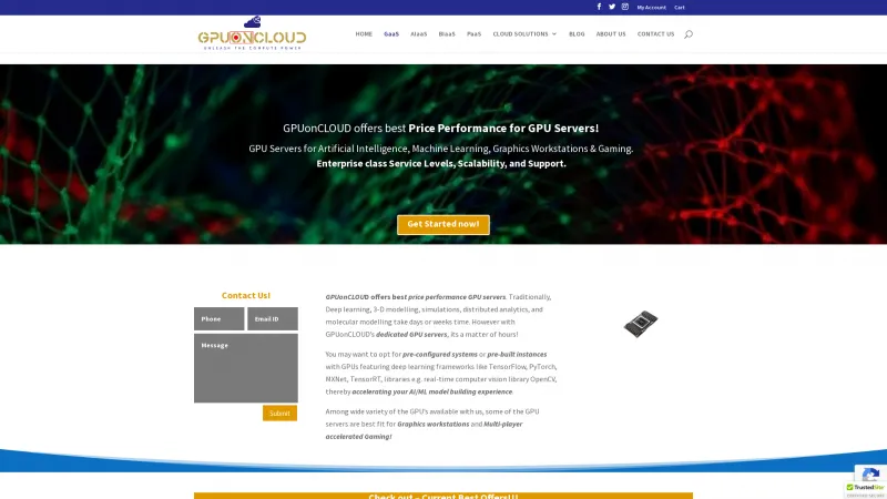 Homepage of GPUonCLOUD