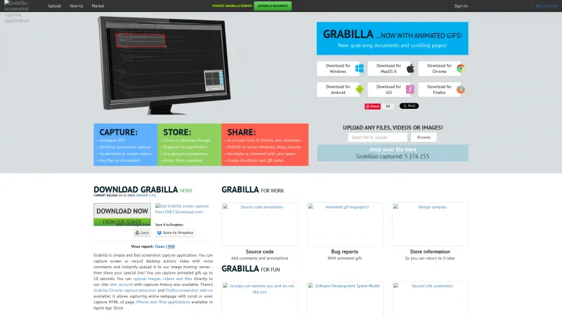 Homepage of Grabilla