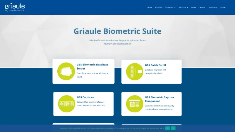 Homepage of Griaule Biometric Suite