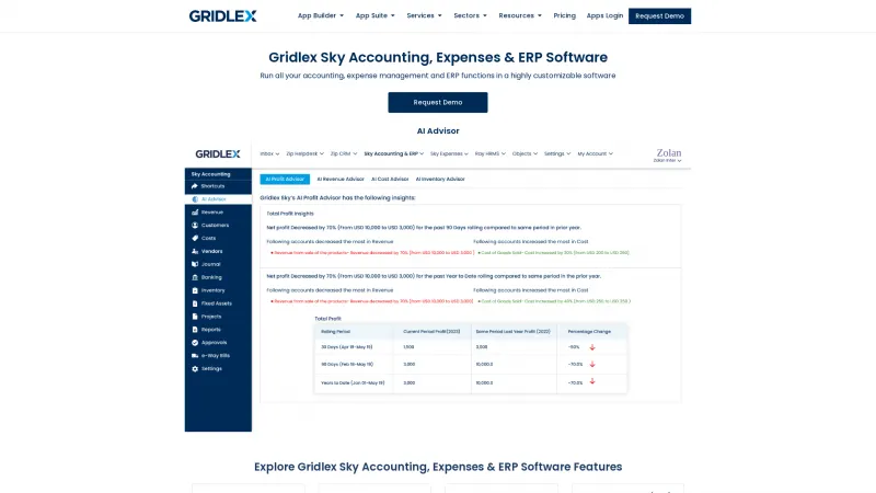 Homepage of Gridlex Sky