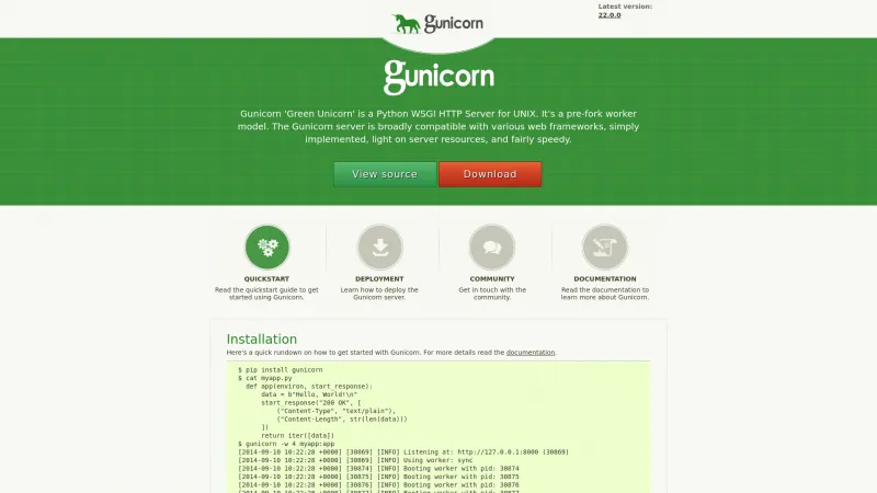 Homepage of Gunicorn