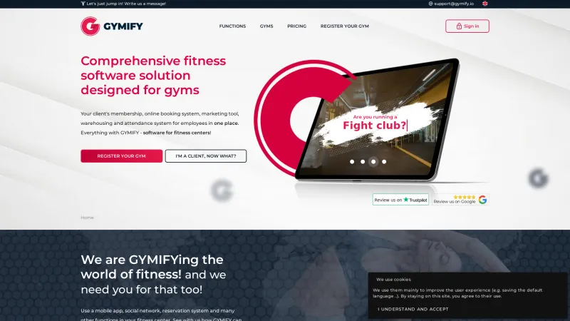 Homepage of Gymify