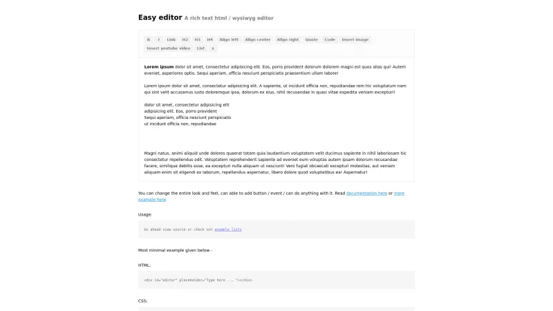 Homepage of Easy Editor