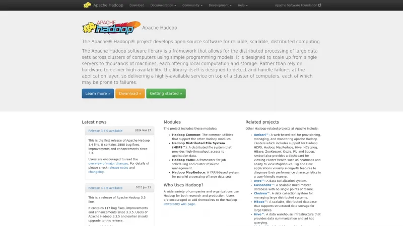 Homepage of Hadoop