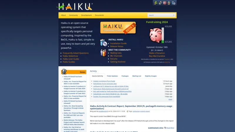 Homepage of Haiku OS