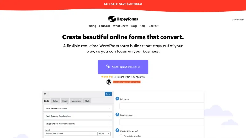 Homepage of HappyForms