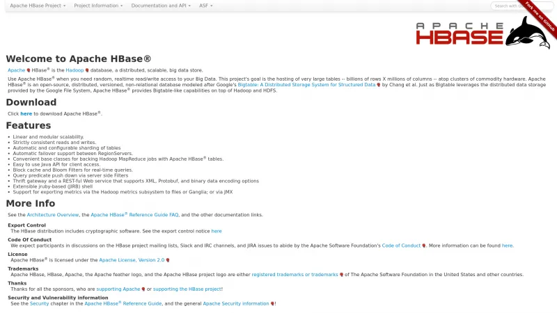 Homepage of Apache HBase