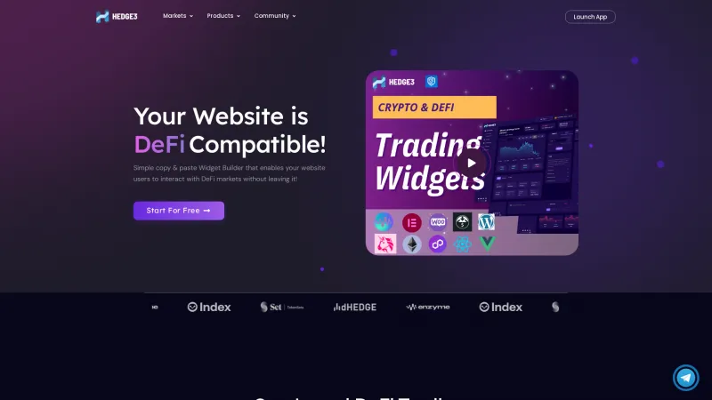 Homepage of Hedge3 DeFi Trading Widgets