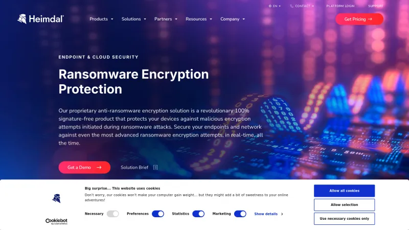 Homepage of Heimdal Ransomware Encryption Protection