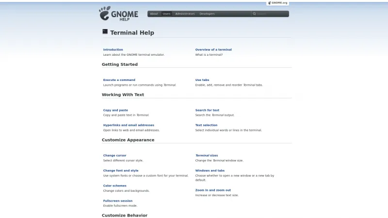 Homepage of GNOME Terminal