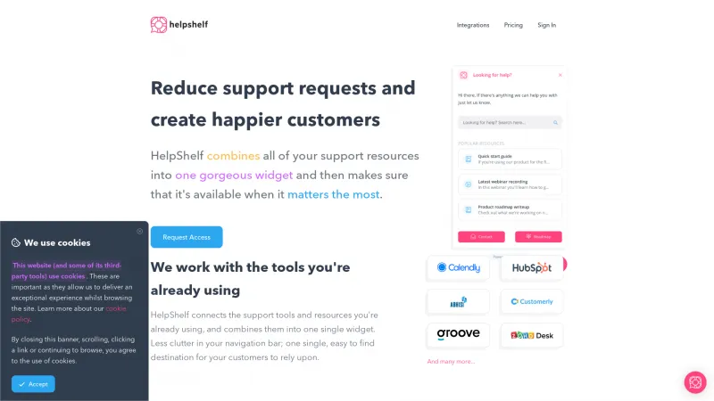 Homepage of HelpShelf