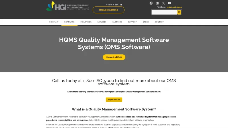 Homepage of Harrington Quality Management Software (HQMS)