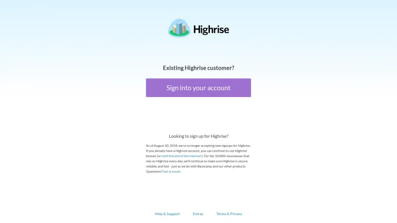 Homepage of Highrise