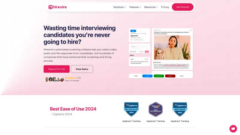 Homepage of Hirevire