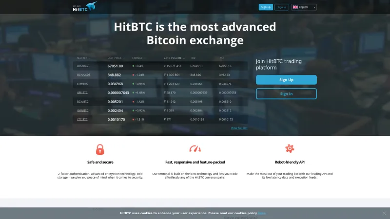 Homepage of HitBTC