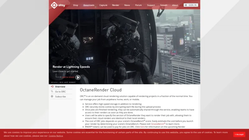 Homepage of OctaneRender Cloud (ORC)