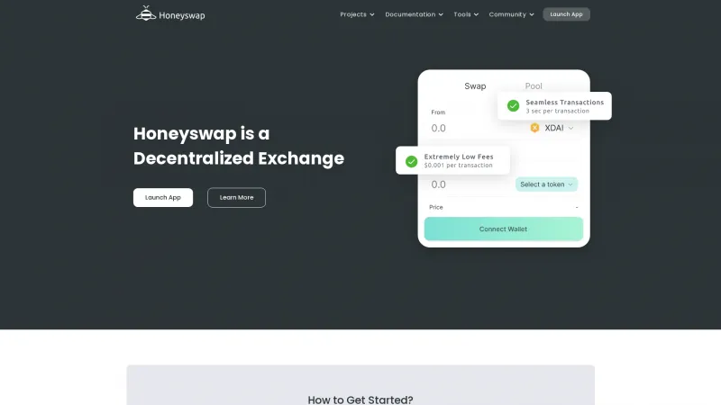 Homepage of Honeyswap