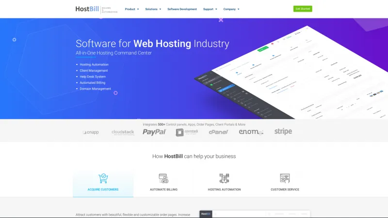 Homepage of HostBill