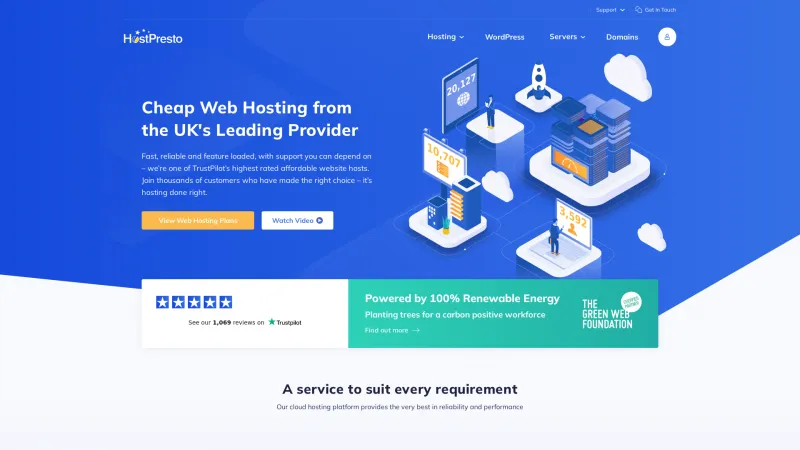 Homepage of HostPresto