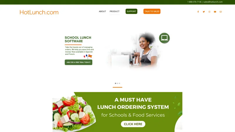 Homepage of HotLunch.com