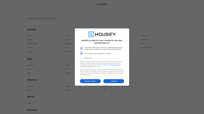 Homepage of Housify