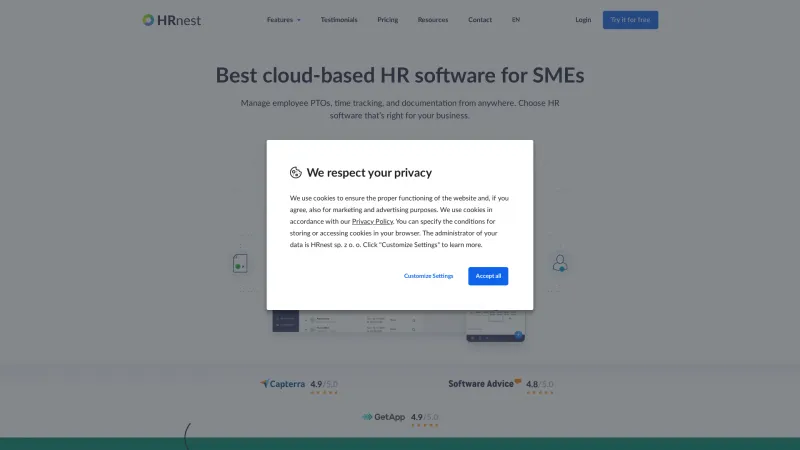 Homepage of HRnest