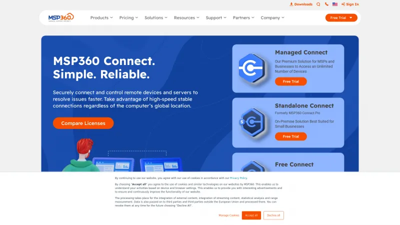 Homepage of MSP360 Connect