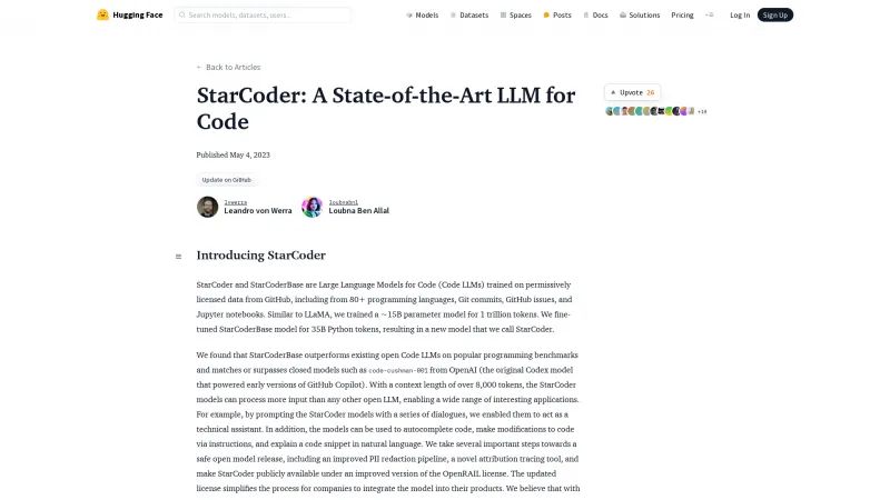 Homepage of StarCoder