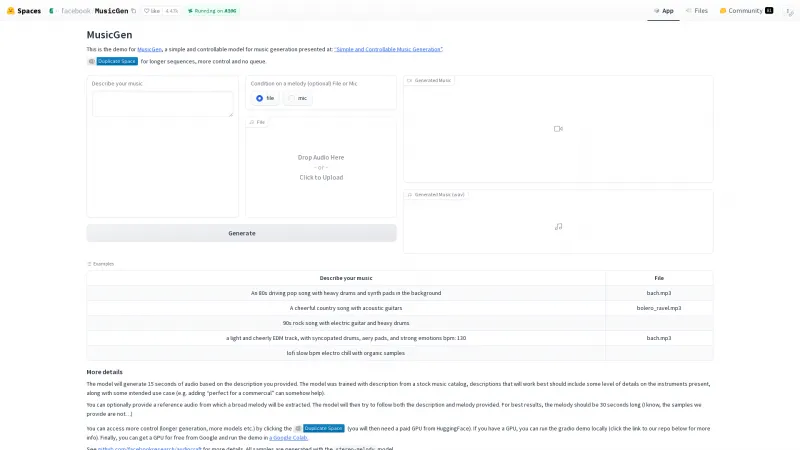 Homepage of MusicGen