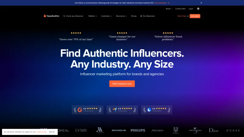 Homepage of HypeAuditor