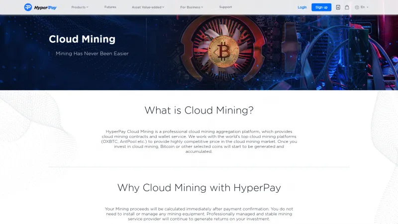 Homepage of HyperPay Cloud Mining