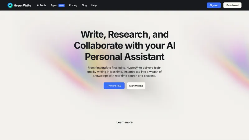 Homepage of HyperWrite