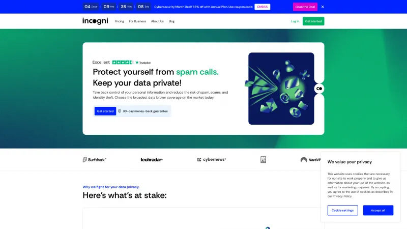 Homepage of Incogni