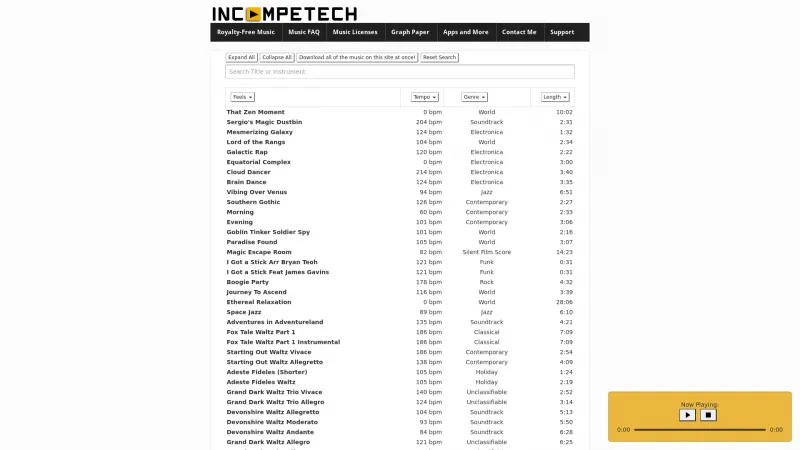 Homepage of Incompetech