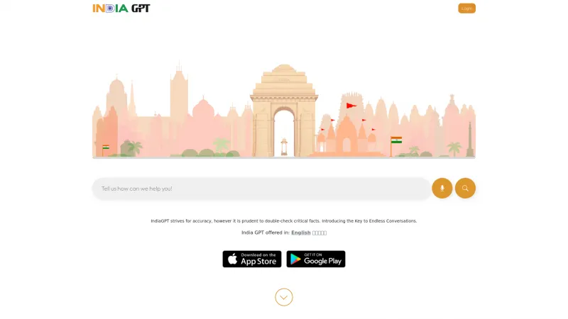 Homepage of IndiaGPT