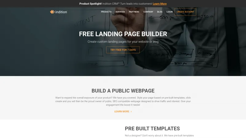 Homepage of Indition Landing Pages