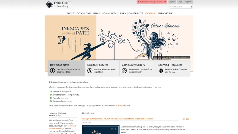 Homepage of Inkscape