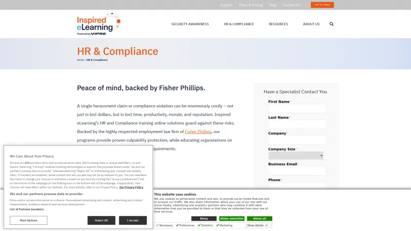 Homepage of Inspired eLearning HR & Compliance