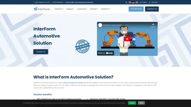 Homepage of InterForm Automotive Solution