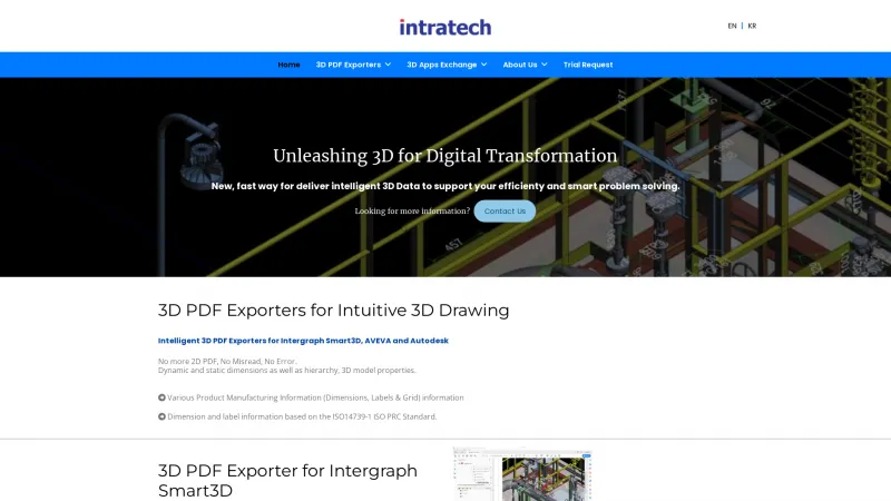 Homepage of Intratech 3D PDF Exporter